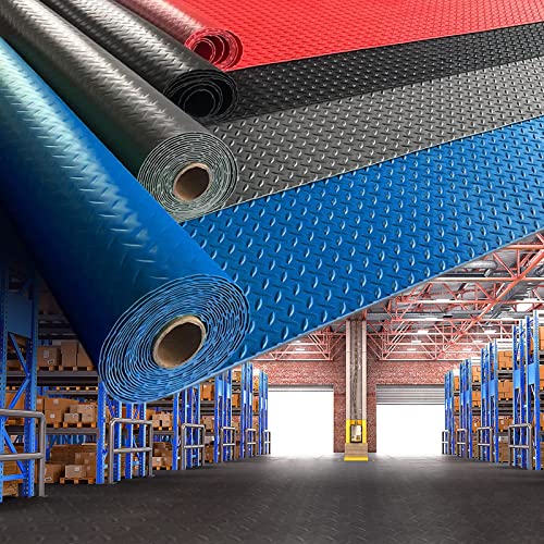 2.5mm Thickened 5Ft x 7.5Ft Garage Floor Mat Rubber Flooring Roll, Grey | 37.5sqft Diamond Plate PVC Rubber & Vinyl Flooring Roll, Non-Slip Floor Protector Mat for Garage Warehouse Basement Trailer - size: 4.9Ft x 7.5Ft-Grey