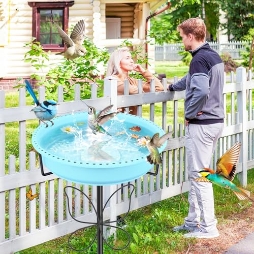 37In Bird Bath for Outside, 2-in-1 Birdbath & Birdfeeder with Detachable Plastic Bowl, Metal Butterfly Stake & Sturdy 5-Pronged Base for Outdoor Garden Yard Decor (Blue) - color: Blue