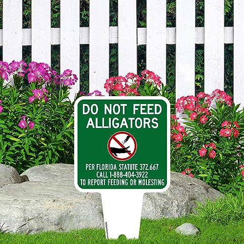 Do Not Feed Alligators Sign, 7"x13", Heavy Duty Integrated Ground Stakes, Indoor/Outdoor Use, Rust Free Aluminum Composite, Made in USA by My Sign center - color: Alligators, size: 7"x13"