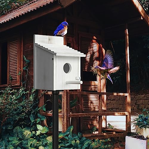 Bird House for Outside,Bluebird House,Outdoor Wooden Hanging Birdhouses Finch Wren Cardinals Garden Nesting Box - color: White