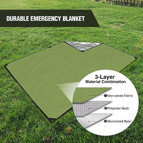 Heavy Duty Survival Blanket, Waterproof Emergency Thermal Tarp, Multipurpose Reflective Insulated All Weather Blankets for Camping Hiking, Green,11.8 x 8.5 ft - color: Green 142''x102''
