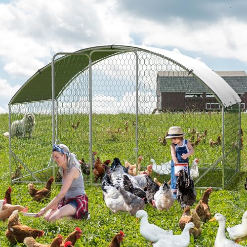 GarveeLife Large Metal Chicken Coop, Dome Shape Chicken Coop with Upgrade Tri-Supporting, Large Chicken Run with Waterproof and Anti-UV Cover (6.6 ft L x 9.8 ft W x 6.6 ft H) - size: 118.1"L x 78.7"W x 78.4"H