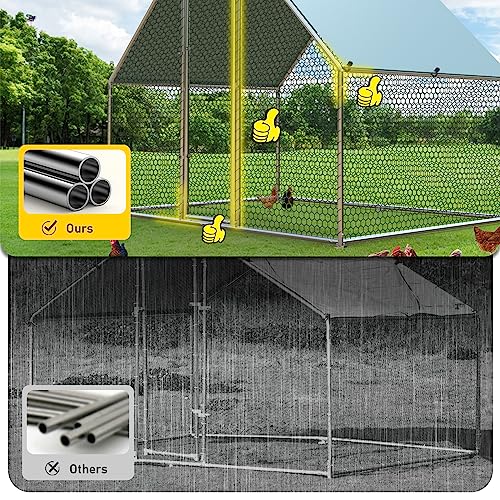 1.26’’ Large Metal Chicken Coop Walk in, Chicken Pen for Chickens, Outdoor Chicken Runs Coops Dog Kennel, Spire Roofed Chicken Runs for Yard with Anti-Ultraviolet Cover(9.8’Lx19.7’Wx6.4’H) - size: 9.8’Lx19.7’Wx6.4’H