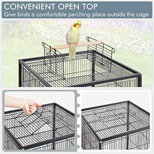 Yaheetech 40 Inch Wrought Iron Bird Cage Open-Top Parrot Cage with Rolling Stand for Parakeets Cockatiels Budgies Parrotlets Lovebirds Canary Small-Sized Birds Parrots - size: 18.0"L x 18.0"W x 40.0"H