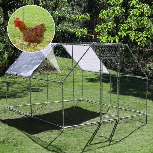 Large Metal Chicken Coop 9.8 x 9.8 x 6.6 ft Walk in Chicken Runs for Yard with Cover & Perch, Chicken House for Duck Rabbit, Chicken Pen for Outdoor Backyard - size: 118.1"L x 118.1"W x 78.7"H