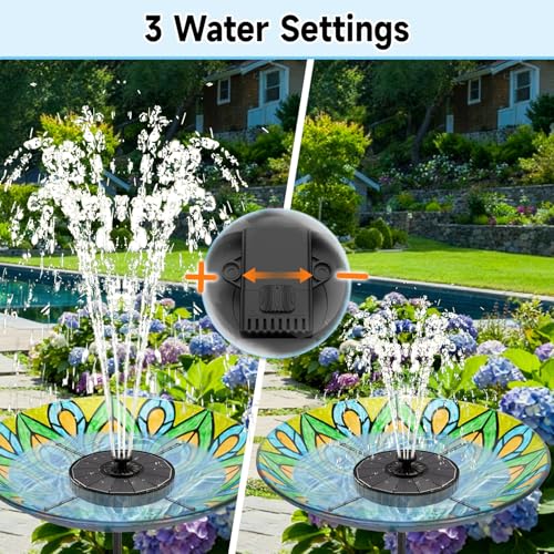 Yzert Solar Fountain, 3-Level Adjustable Water Height, 3.5W Glass Powerful Outdoor Fountain Pump with Rotating Rods & 7 Nozzles for Bird Bath, Garden, Pond, Patio, Flower Pot (2026 Model, Black) - color: Black