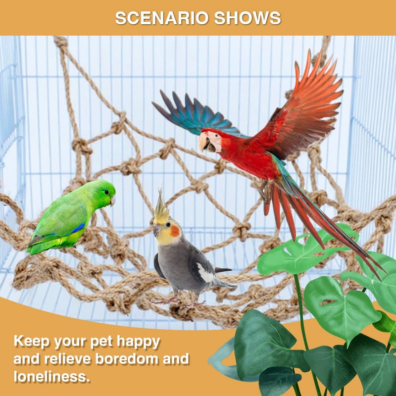2 Packs Natural Bird Rope Net Parrot Swing Hammock for Birds Parrot Ladder Macaw Hanging Hammock Activity Toy for Rats Parakeet Cockatiel Cockatoo Conure African Grey Budgie（M 14x11inch） - size: M 14x11inch