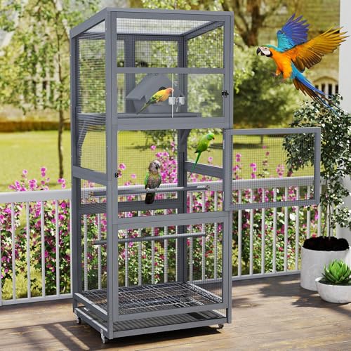 Coziwow 68" H Outdoor Bird Aviary, Large Wood Parakeet Cage with Perch,Nest