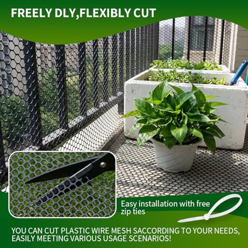 Black Plastic Chicken Wire 16in X 33ft,Garden Netting Fencing | Plastic Chicken Wire Mesh Fence,Barrier for Poultry,Animals,Pets and Balcony - color: Black, size: 16INx33FT