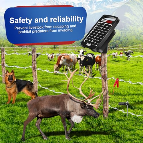 20 Miles Solar Powered Electric Fence Charger, 0.32J for Gardens, Livestock | Solar/AC Dual Power, 24/7 Protection Energizer, Portable Solar Panel,10.2kV Output, Rainproof, Easy Setup, Safe for Livestock - size: 20M 0.32J