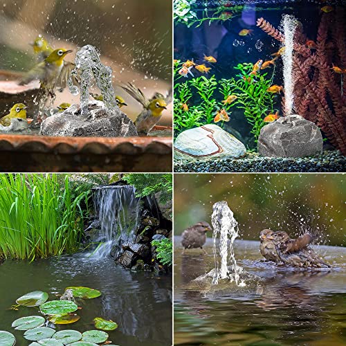 Bird Bath Water Fountain with Electric Pump for Outdoor Garden, Gray | 24H Plug In, Granite Air Pump Rock for Bird, 2 Nozzles 3 Flow Modes, IPX8 Waterproof, 450L/H Pump, Anti Dry Satety Protection - color: Gray