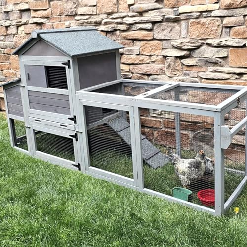 GUTINNEEN Chicken Coop Mobile Hen House On Wheels Easy to Move Wooden Poultry Cage with Nesting Box,Opening Wire Netting Roof - color: Grey
