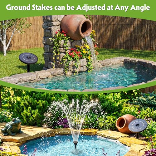 AISITIN Solar Fountain for Bird Bath, DIY Separated Design & Ground Stakes | 6 Nozzles, 3 Anti-Drift Fixing Bracket, Prevents Clogging, Attract Birds, Solar Bird Bath Fountain for Garden Fish Tank Pond