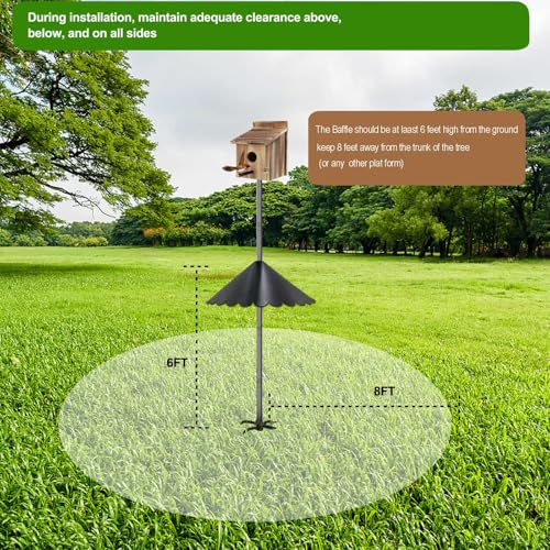 Squirrel Baffle for Bird Feeder Pole,16 Inch Pole Mount Squirrel Guard,Outdoor Wrap Around Bird House Protector for Shepherd’s Hook, Black,1 Pack