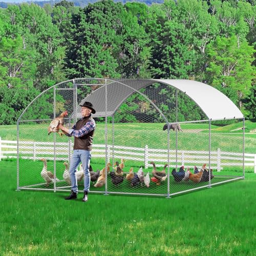 VEVOR Large Metal Chicken Coop with Run, 13.1 x 9.8 x 6.5 ft Walkin Chicken Coop for Yard with Waterproof Cover, Dome Roof Large Poultry Cage for Hen House, Duck Coop and Rabbit Run - size: 157.5"L x 118.1"W x 78.7"H
