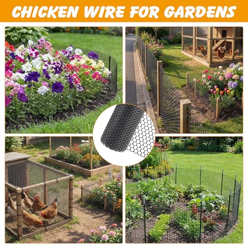 Chicken Wire Fencing Roll 15.7 x 240 in, Black Plastic Garden Mesh | HDPE weather-resistant mesh, easy to cut and install, includes 30 zip ties, for gardens, plant protection, pets and coops - color: Black( Plastic)