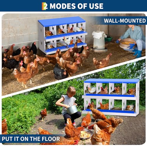 8 Compartment Galvanized Metal Chicken Nesting Box, Easy Install & Clean Roll Out Egg Laying Boxes for Backyard Chicken Coop, Anti-Rust Egg Protection Nest - color: Blue, size: 8 holes