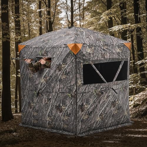 VEVOR Hunting Blind，See Through Ground Blinds with Carrying Bag, 360 Degree Portable Camouflage Tent，Durable Concealed Shelter with Silent Side Door and Window, for Turkey and Deer - size: 6-7 Person (H-79'')