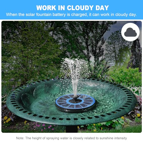 Yzert Solar Fountain with 2000 mAh Battery Backup Works in Cloudy, Glass Solar Powered Bird Bath Fountains with 7 Nozzles, 3.5 W Solar Fountain Pump for Birdbath,Garden, Outdoor, Pond - color: Blue