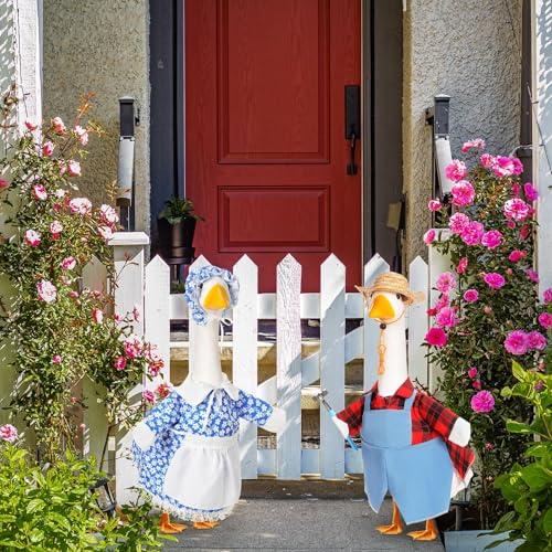 2 Set Porch Goose Outfit Spring Gardener Goose Clothes with Small Flower Pot for 23" Cement Outdoor Patio Yard Decor(Heart) - style: Heart