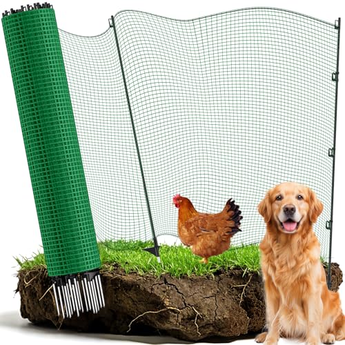 Temporary Fence with Posts, 4‘x100‘ Animal Barrier Dog Portable Fencing | with Fiberglass Stake Windbreak Rope,Safety Snow Plastic Netting for Garden Backyard Outdoor for Chickens or Other Animals - size: 4x100FT