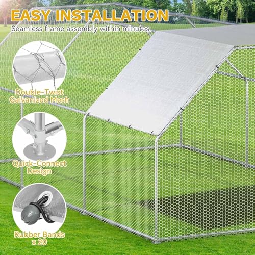 DWVO Large Metal Chicken Coop for 20-30 Chickens | 19.1 x 9.8 x 6.4 ft Walk-in Poultry Cage Chicken Run for Yard Outdoor with Anti-UV Cover Duck House Flat Roof Chicken Pen