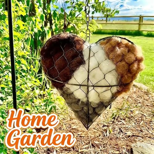 Handmade Alpaca Fiber Bird Nesting Heart, Birds Nests Material Holder, Winter Tree Shelter for Wild Bird, Hummingbird Houses Nest Boxes Gifts for Outside Garden Art Birdhouse, Birds Lovers (1pcs)