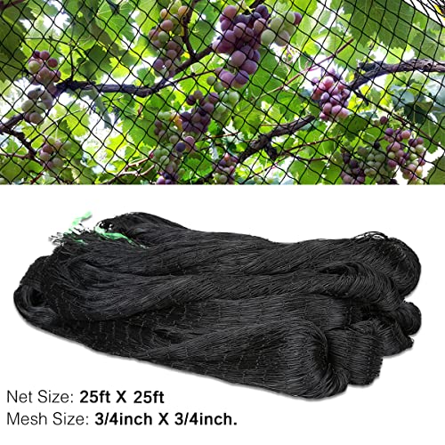 OGORI 25' x 25' Bird Netting Heavy Duty Nylon 3/4" Mesh Garden Netting Protect Fruit Trees, Plants and Vegetables - size: 25'×25'-3/4''