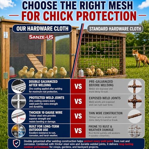 Sanzeus Hardware Cloth, 1/4 Inch 24in x 50ft 23 Gauge, Double-Layer Hot-Dip Galvanizing After Welding, Chicken Wire Fence Wire Mesh Poultry Netting Garden Fence Tree Guard Rolls - size: 1/4inch 24in×50ft