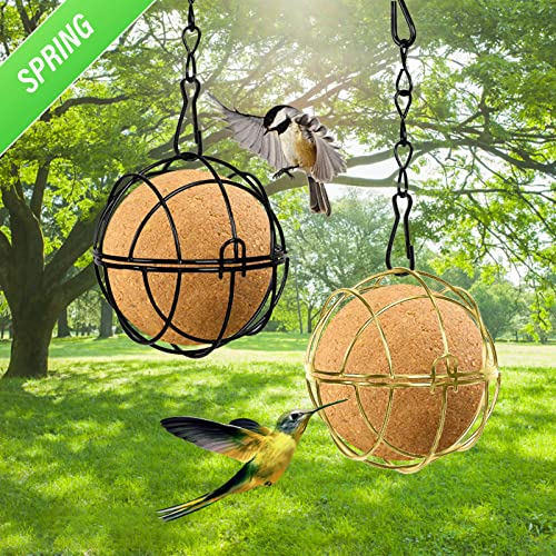 6 Pcs Suet Bird Feeders for Outside Hanging, Metal Wild Bird Feeders | Suet Ball Feeder for outdoors with Hooks, Weatherproof, for Garden Yard Patio Outside Decoration, Easy to Clean & Hang, Gold - color: Gold