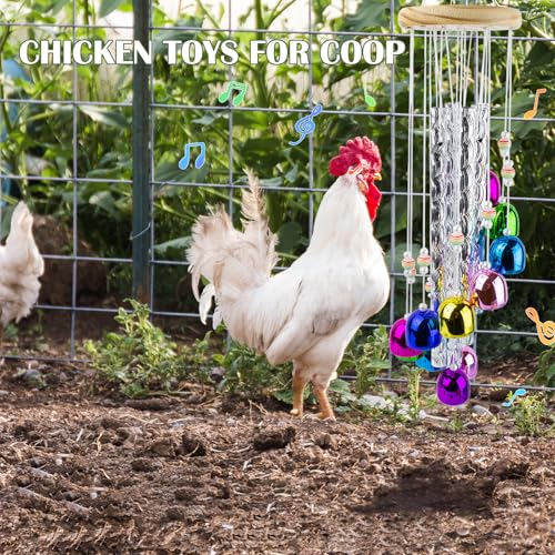 Chicken Toys for Coop, Chicken Wind Chime Enrichment Toys, Hanging Chick Peck Toy with 4 Aluminum Tubes 11 Bells, Chick Musical Coop Accessories - style: B