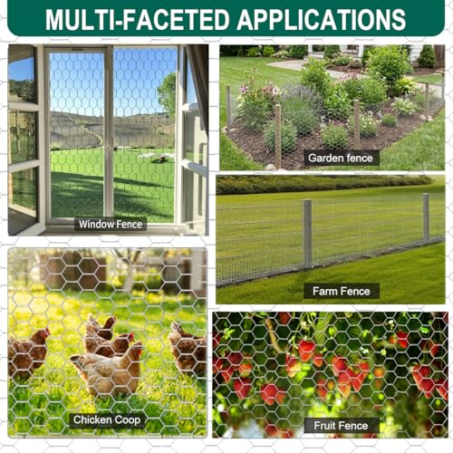 Chicken Wire Fencing, 16 in x 472 in (40cm x 12m) Chicken Wire Mesh Roll, 1 in Mesh Poultry Wire Netting, Anti-Rust Hexagonal Galvanized for Chicken Coop Crafts Garden Fence with 50 Zip Ties - size: 16 x 472 Inches-1 Inch Mesh