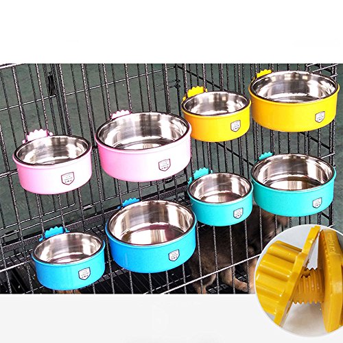 DEVILMAYCARE Pet Feeder Dog Bowl Stainless Steel Food Hanging Bowl Crates Cages Dog Parrot Bird Pet Drink Water Bowl Dish Accessory (L: 6''x2.2'', Pink) - color: Pink, size: L:6''x2.2''