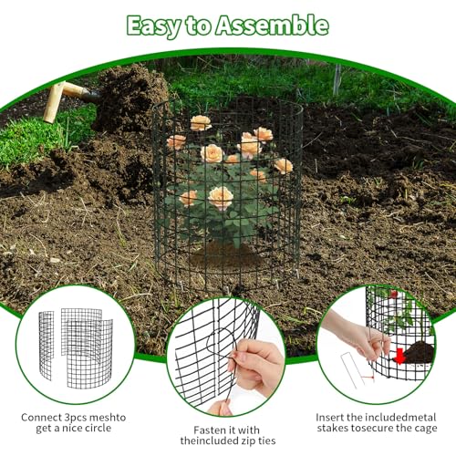 PASARA 10 Pack Plant Protectors from Animals, 13 Inch Round Cloche Plant Cages with Sturdy Chicken Wire Mesh, Garden Cages to Keep Animals Out for Vegetables & Flowers, Includes Support Stakes - size: 10PACK-12*12inch