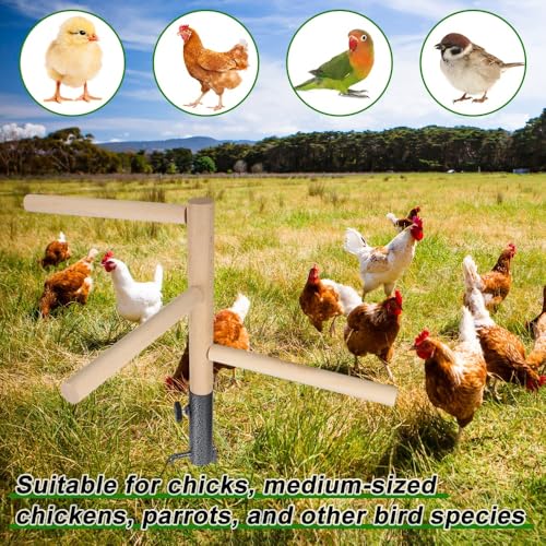 Kalekey Chicken Perch Toy for Coop, Chicken Perch Stand Wooden with Metal Ground Plug, Roosting Bar for Chicken Coop Toys, Suitable for Poultry Rooster Chicks Bird Parrot