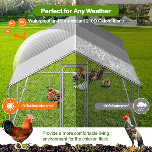 Homgava Large Metal Chicken Coop,19.7'L x 9.8'W x 6.6'H Chicken Run,Walk in Chicken Pen with Cover for Yard,Large Poultry Cage for Duck Rabbit - size: 236.0"L x 120.0"W x 78.0"H