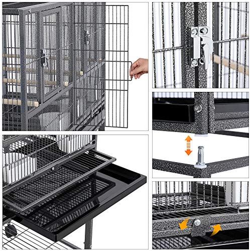Yaheetech 41.5" Stackable Divided Breeder Breeding Parakeet Bird Cage for Canaries Cockatiels Lovebirds Finches Budgies Small Parrots with Rolling Stand, Black - color: Black