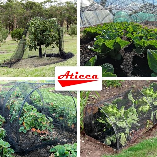 ATICCA Heavy Duty Bird Netting for Garden Protection & Fruit Trees, 15x15 Ft with 10 Stakes – Black Anti-Bird Net for Poultry, Deer, & Squirrel Protection, Durable Mesh for Garden and Yard Use - size: 15x15 Bird Netting