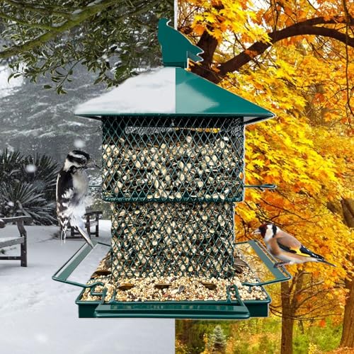 Bird Feeders for Outdoor Hanging, Heavy Duty Metal Bird Feeder, 6lb Large Capacity, Supports Cardinal, Finch, Blue Jay and Wild Birds - color: Dark Green