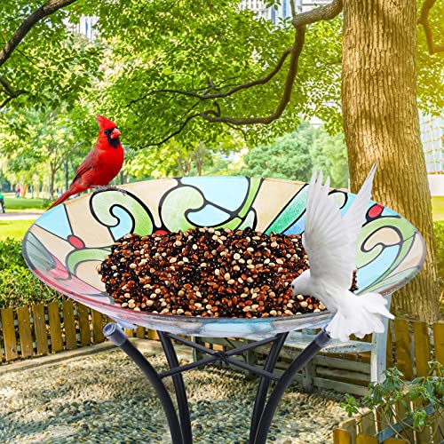 MUMTOP Glass Bird Bath Outdoor with Metal Stand, Garden Feeder, Hummingbird | Glass Large Bird Baths Bowl with Metal Stand for Outdoors, Hummingbird Patterns Bird Feeder for Outside Garden, Patio Decor