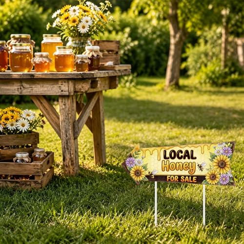 Rngmsi Local Honey for Sale Yard Signs, 3PCS Double Sided Local Honey Horizontal Sign with 6 Stakes, Waterproof Plastic Mark for Yard Business Indoor Outdoor Supplies Home Decor 16 X 6 Inch - color: Local Honey