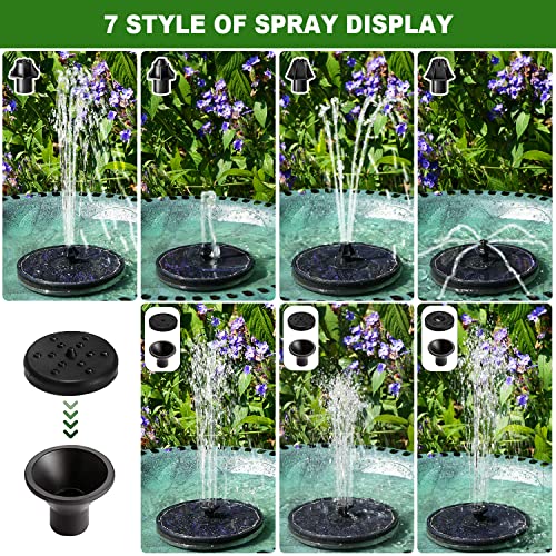 Yzert Solar Fountain with 2000 mAh Battery Backup Works in Cloudy, Glass Solar Powered Bird Bath Fountains with 7 Nozzles, 3.5 W Solar Fountain Pump for Birdbath,Garden, Outdoor, Pond