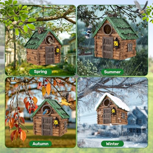 Bird House for Outside, Resin Bluebird House for Outdoors Finches, Cardinals and Yellow Finches Wild Bird Nesting, 5 Years Weatherable Decorative Stone Hanging Birdhouse for Yard Garden Decor