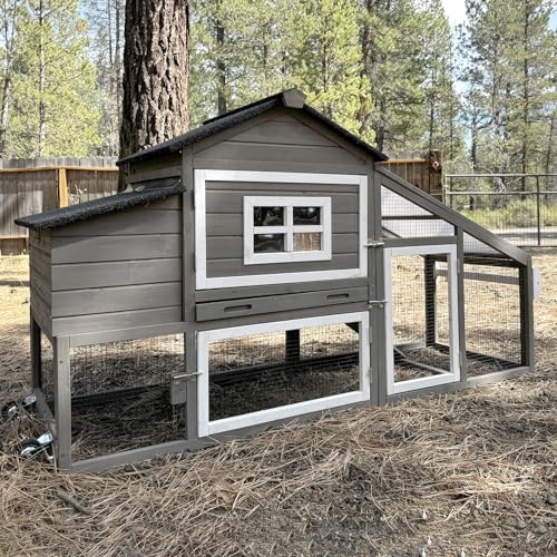 GUTINNEEN Mobile Chicken Coop with Wheels Expandable Chicken Tractor Outdoor Hen House for 2-4 Chickens 67.3" L(Brown) - color: Brown
