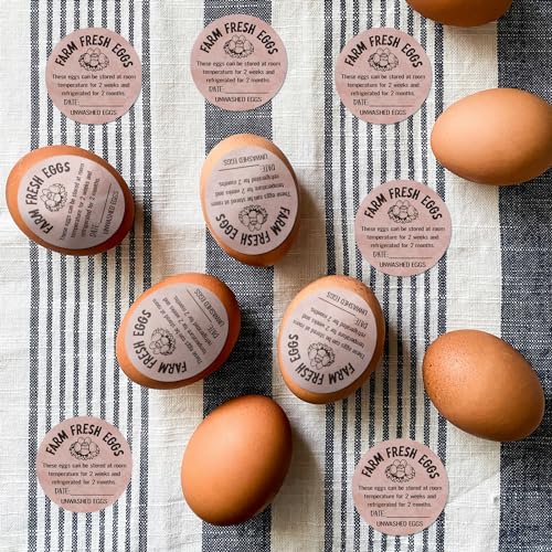 500pcs Farm Fresh Egg Carton Stickers, 2in Round Unwashed Egg Carton Labels with Collection Date Self-Adhesive Egg Packaging Labeling for Chicken Duck Quail Egg