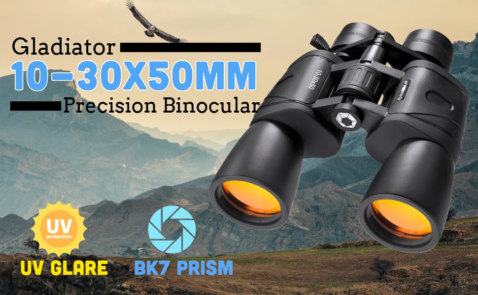 Barska Gladiator 10-30x50 Zoom Binoculars with Tripod Adaptor for Stargazing, Birding, Hiking, Sports, Travelling, Camping - style: 10-30x50 Ruby Lens