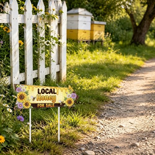 Rngmsi Local Honey for Sale Yard Signs, 3PCS Double Sided Local Honey Horizontal Sign with 6 Stakes, Waterproof Plastic Mark for Yard Business Indoor Outdoor Supplies Home Decor 16 X 6 Inch - color: Local Honey