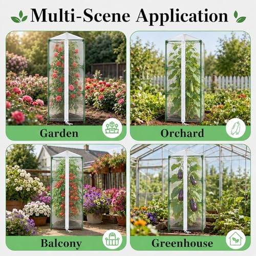 Halatool Garden Tomato Plant Cover Netting, Fits 40–55" Tomato Cages | Garden Bird Netting with Zipper & Drawstring, Insect Barrier, Plant Covers from Insects Animals, 2 Pack, 45"×15.7" - size: 45 Inch