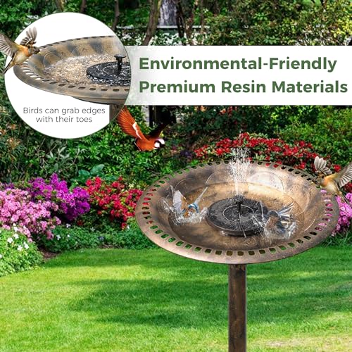 Birdbaths for Outdoors Solar Powered - Large Bird Baths for the Garden with Fountain, Heavy Duty Bird Baths for Clearance Made in USA - Perfect Addition to Your Backyard - color: copper