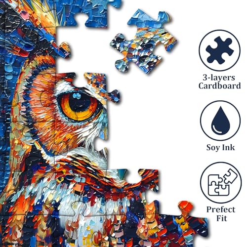 PICKFORU Owl Puzzles 1000 Pieces, Bird Art Hard, Impossible Difficult Jigsaw Puzzles 1000 Pieces Owl Painting Challenging - style: Z-423-Owl Painting Puzzle